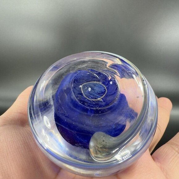Hand Blown Studio Glass Paperweight Figurine Cobalt Blue Swirl Clear Edges VTG - Picture 8 of 16